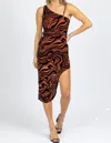 Endless Blu. Asymmetric Cutout Midi Dress In Rustic Abstract In Multi