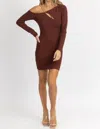 Endless Blu. Asymmetrical Chain Trim Mini Dress In Brownie In Brown