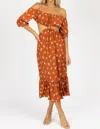Endless Blu. Floral O-ring Midi Dress In Rust In Multi