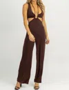 Endless Blu. Open-back Cutout Jersey Jumpsuit In Dark Chocolate In Black