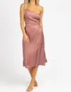 Endless Blu. O-ring Satin One Shoulder Midi Dress In Mauve In Multi