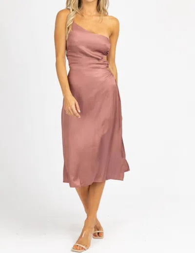 Endless Blu. O-ring Satin One Shoulder Midi Dress In Mauve In Multi