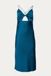 ENDLESS BLU. OPEN-BACK CUTOUT SATIN MIDI DRESS IN DEEP SEA