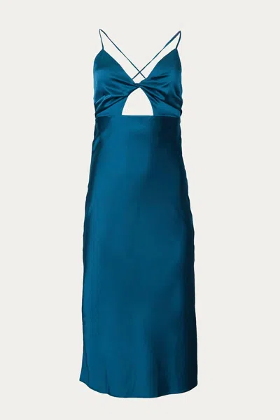 Endless Blu. Open-back Cutout Satin Midi Dress In Deep Sea In Blue