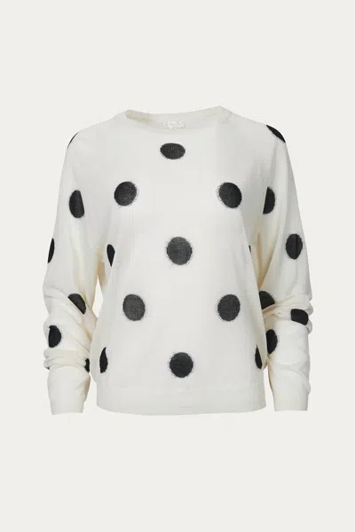 Endless Blu. Polka-dot Intarsia Knit Top In Off White/black