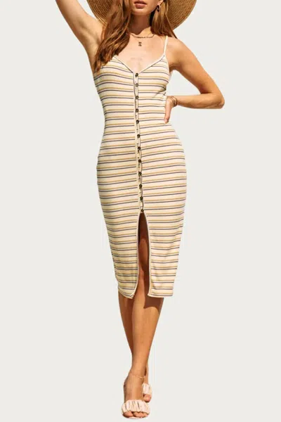 Endless Blu. Ribbed Stretch Modal-jersey Midi Dress In Banana Multi In Beige