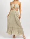 Endless Blu. Tie Back Maxi Dress In Greige In Grey