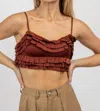 Endless Blu. Tiered Woven Cami Top In Mahogany In Multi