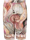 Endless Joy Graphic-print Relaxed-fit High-rise Silk Board Shorts In Violett