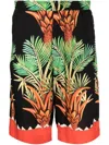 Endless Joy Date Palm Motif-print Bermuda Shorts In Black
