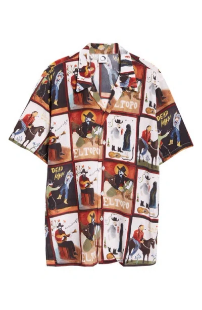 Endless Joy Dead Man Print Silk Crepe Button-up Shirt In Red Multi