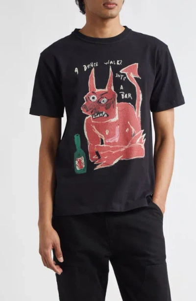 Endless Joy Devils Heavyweight Organic Cotton Graphic T-shirt In Black