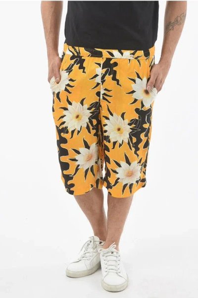 Endless Joy Floral Patterned Drawstring Waist Shorts In Yellow
