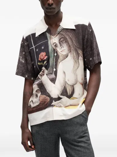 Endless Joy Hello Dear Graphic-print Silk Shirt In Multi