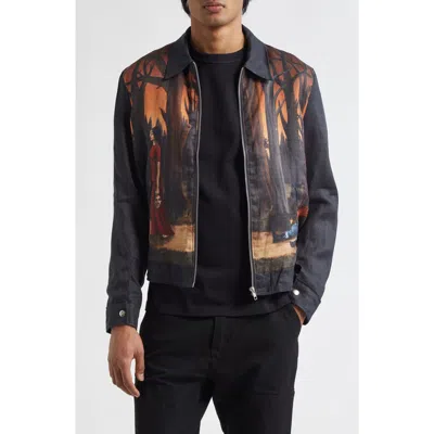 Endless Joy In The Pines Border French Linen Blouson Jacket In Black