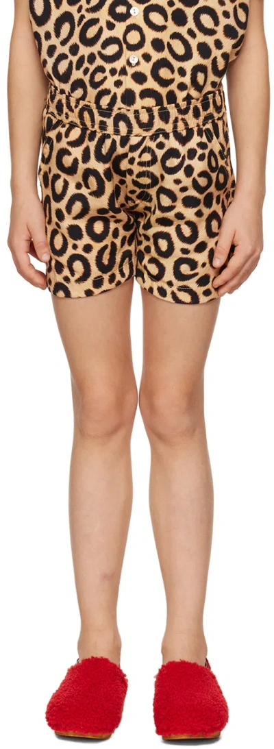 Endless Joy Kids Beige Leopard Shorts In Multi