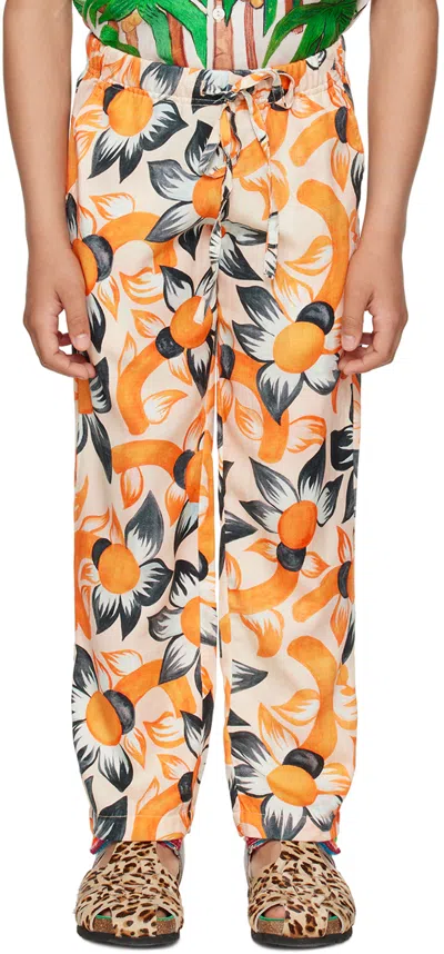 Endless Joy Kids Orange Wildflower Trousers In Peach