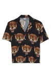 Endless Joy Leopard Print Camp Shirt In Black