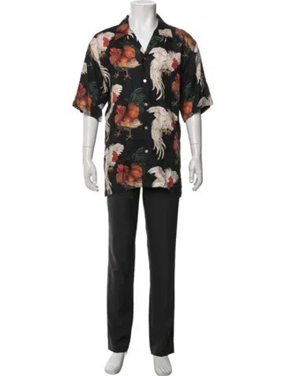 Pre-owned Endless Joy Linen Graphic Print Shirt In Black