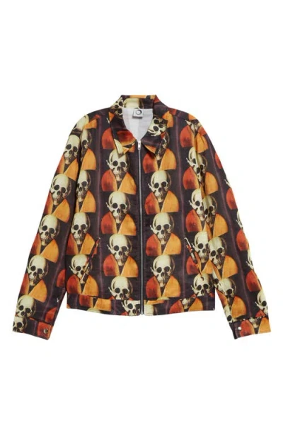 Endless Joy Madarin Dream Print Linen Jacket In Brown Multi