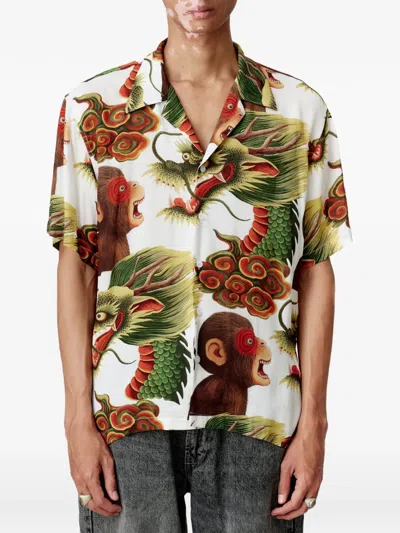 Endless Joy Monkey Dragon Graphic-print Short-sleeve Shirt In White