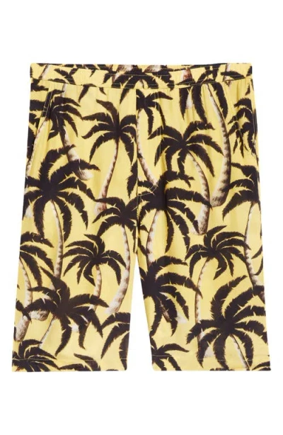 Endless Joy Palm Print Board Shorts In Yellow