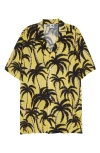 Endless Joy Palm Print Button-up Shirt In Yellow