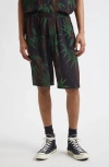Endless Joy Palm Print Crepe Shorts In Black