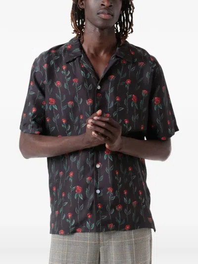 Endless Joy Rose-print Short-sleeve Shirt In Black