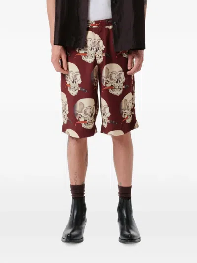 Endless Joy Skull-print Elasticated Shorts In Red