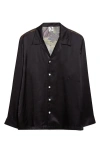 Endless Joy Spiderweb Silk Satin Button-up Shirt In Black