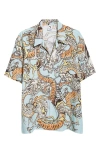 Endless Joy Tiga Naga Print Camp Shirt In Green