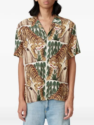 Endless Joy Tiger Graphic-print Short-sleeve Shirt In Brown