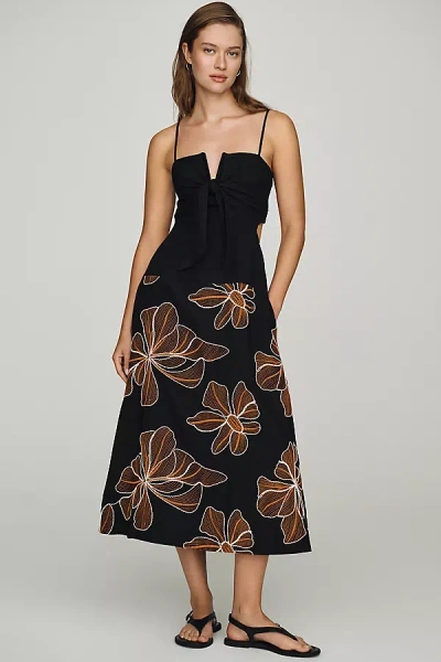 Endless Rose 100% Cotton Embroidered Midi Dress In Black