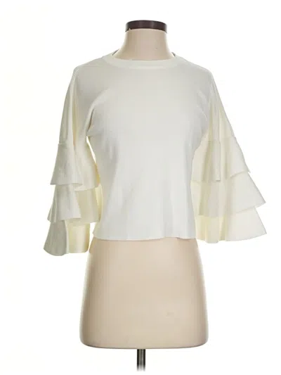 Pre-owned Endless Rose 3/4 Sleeve Top Ivory Ruffles Neckline Tops In White