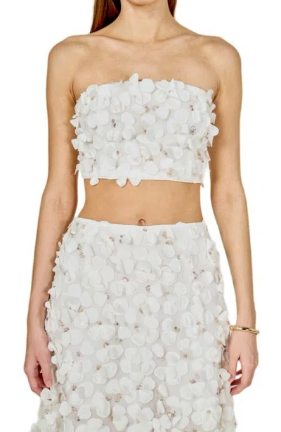 Endless Rose 3d Floral Crop Bandeau Top In White