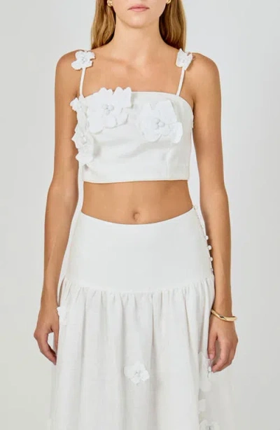 Endless Rose 3d Floral Detail Linen Shell Top In White