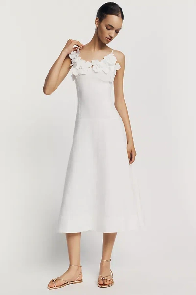 Endless Rose 3d Floral Midi Dress In White
