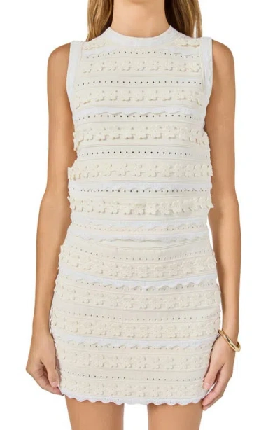 Endless Rose 3d Floral Open Stitch Knit Minidress In White