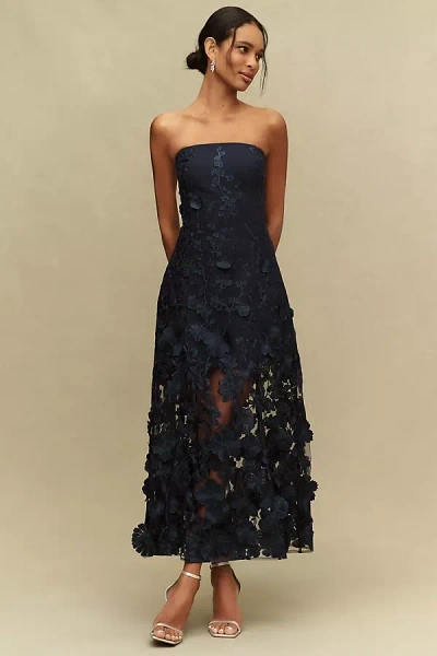 Endless Rose 3d Floral Strapless Maxi Dress In Blue