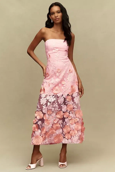 Endless Rose 3d Floral Strapless Maxi Dress In Pink