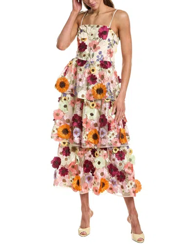 Endless Rose 3d Floral Tiered Midi Dress In Brown