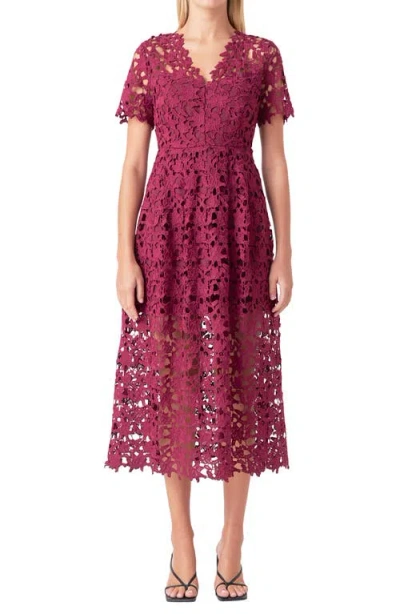 Endless Rose Allover Lace Midi Dress In Bordeaux