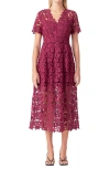 Endless Rose Allover Lace Midi Dress In Bordeaux Pink