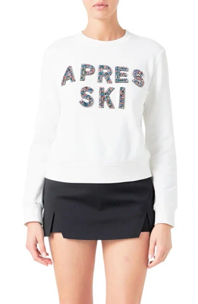 Endless Rose Après Ski Embellished Cotton Sweatshirt In White