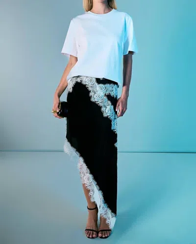 Endless Rose Asymmetrical Lace Trim Midi Skirt In Black/white