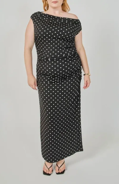 Endless Rose Asymmetrical Polka Dot Midi Dress In Multi