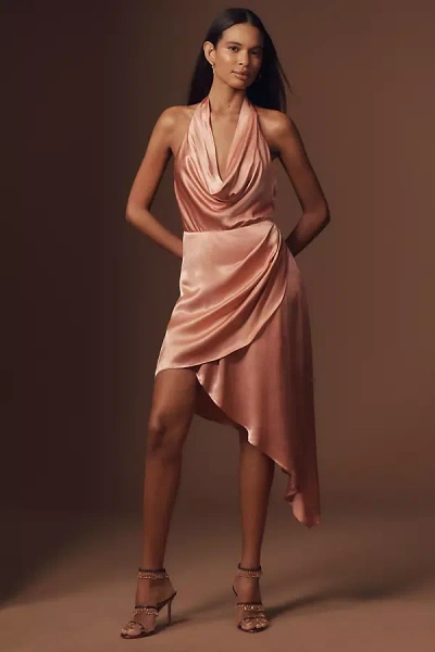 Endless Rose Asymmetrical Satin Cowl-neck Dress In Pink