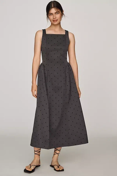 Endless Rose Basque-waist Midi Dress In Gray