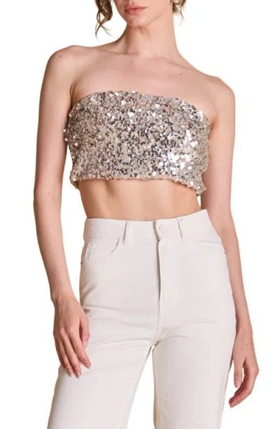 Endless Rose Bead & Sequin Tube Top In Metallic